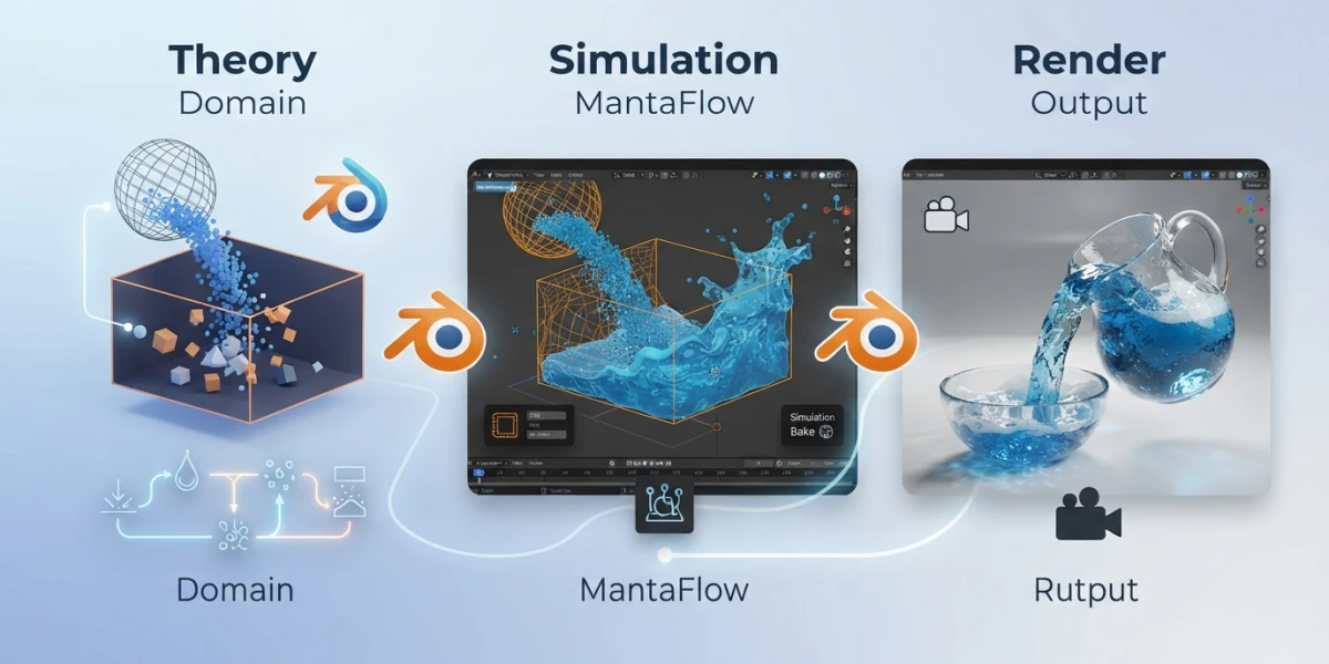 Blender Fluid Simulation: From Theory to Render with Mantaflow