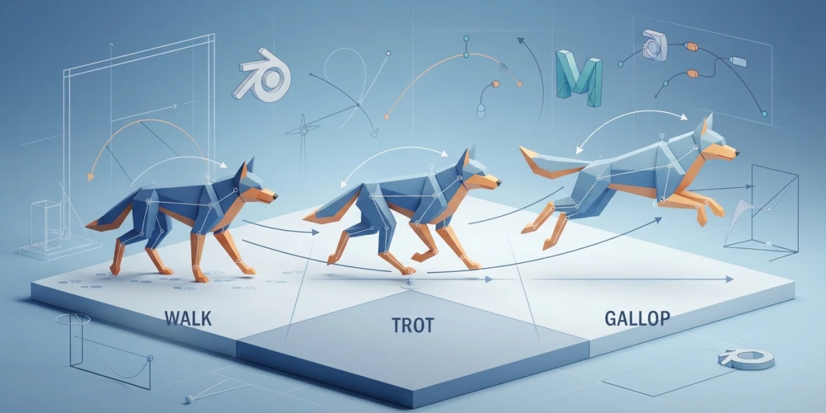 Quadruped animation: walk, trot and gallop cycles