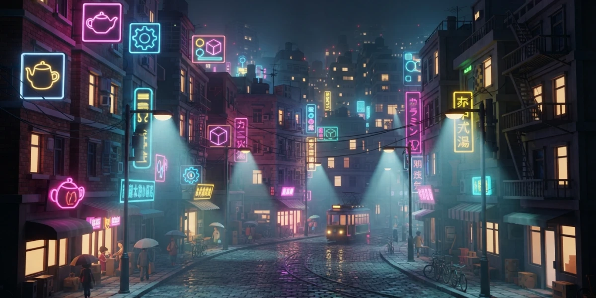 Night scene lighting in Blender: neon, area lights and atmosphere